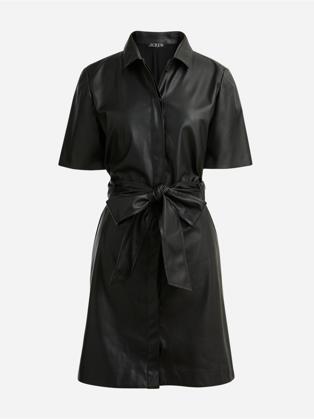 J.Crew Black Faux-Leather Shirt Dress with Waist Tie large